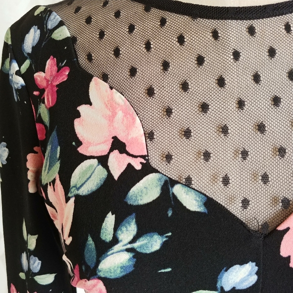 Floral Sheer Polka Dot Scallop A-Line Dress - Picture 2 of 5